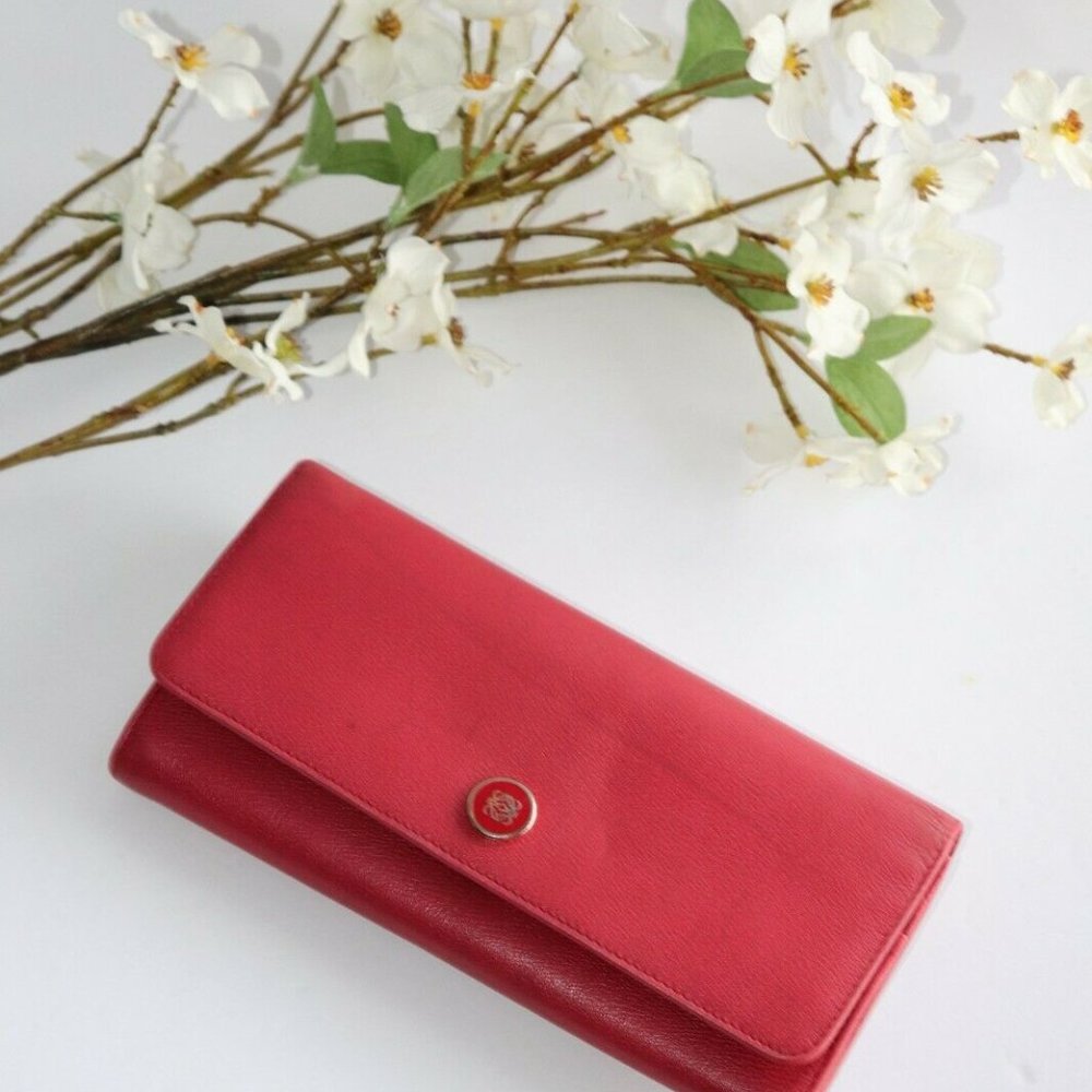Loewe Women's Small Red Wallet Continental Card Holder Leather Snap Closure Bag - Picture 10 of 10